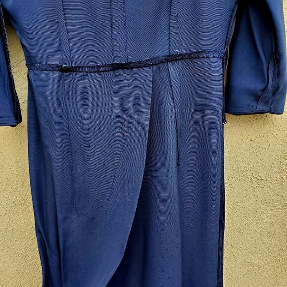 Vintage 1940s Navy Blue Rayon Wiggle Dress Curvy Hourglass 10 12 - Picture 10 of 12